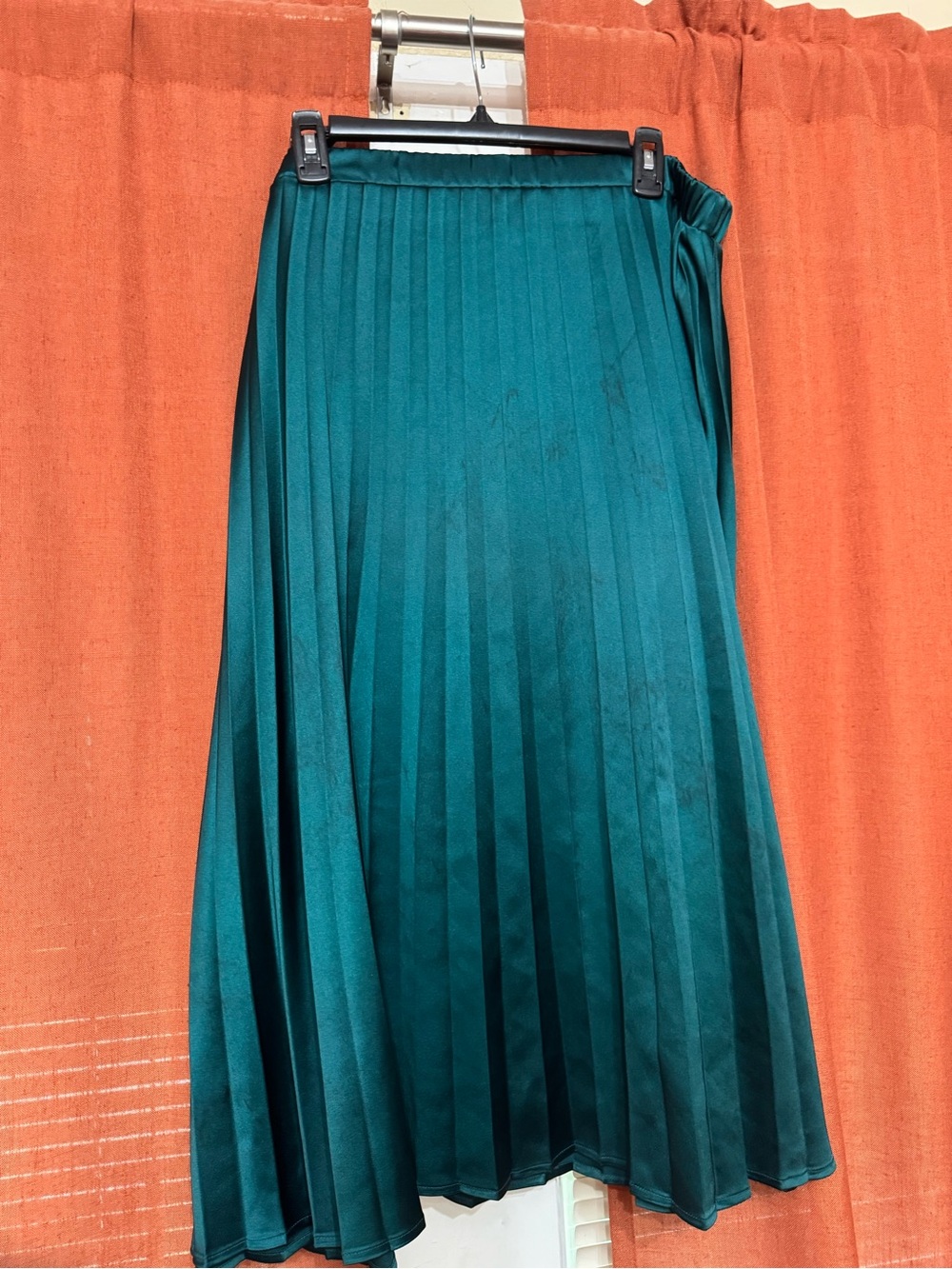 Nine West Teal Pleated Satin Midi Skirt